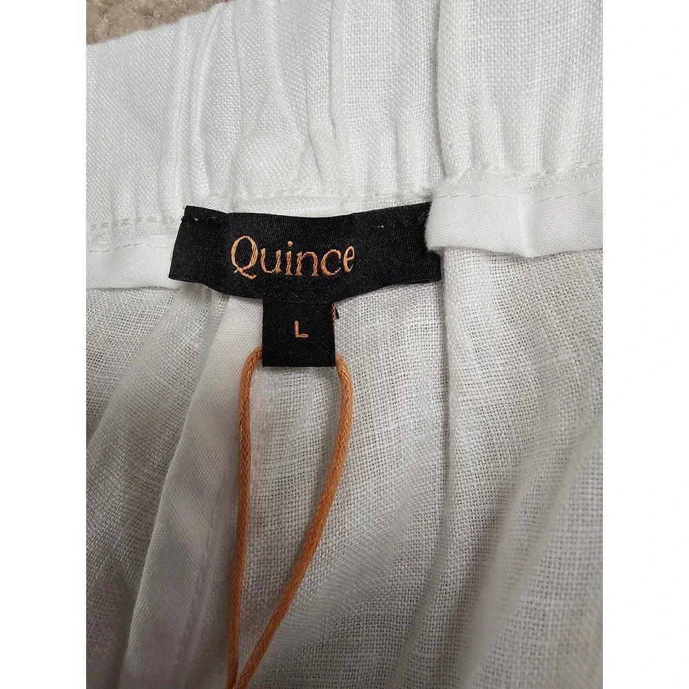 Quince 100% European Linen Pants White Wide Leg Elastic Waist Large NEW